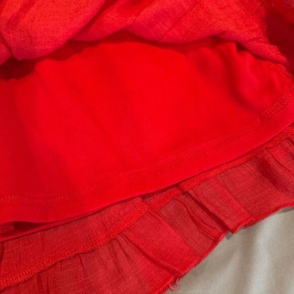 BaeVely One Shoulder Ruffle Red Mini Dress Elastic Waist Lined Size Medium - Picture 5 of 11